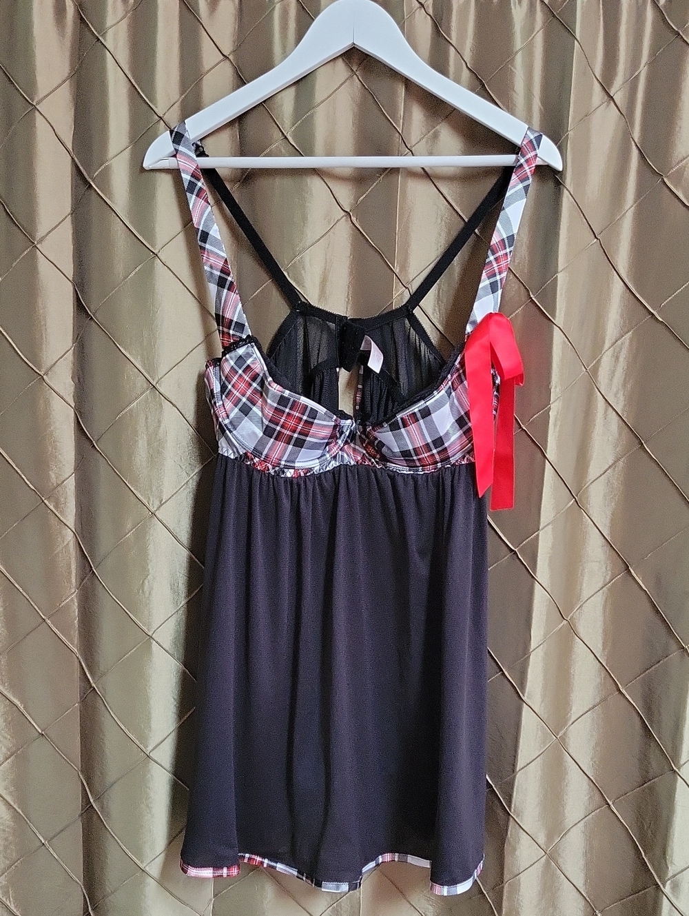EUC- Cacique Tartan & Lace Underwire Babydoll Nightie